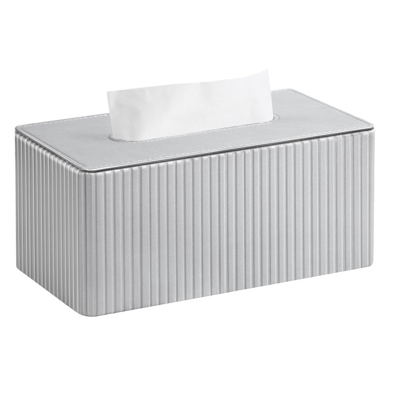 MEIBOOCH PU Leather Tissue Box Cover Rectangle Tissue Box Holder for 120-160 Count Box of Tissues (Silver) - Image 1